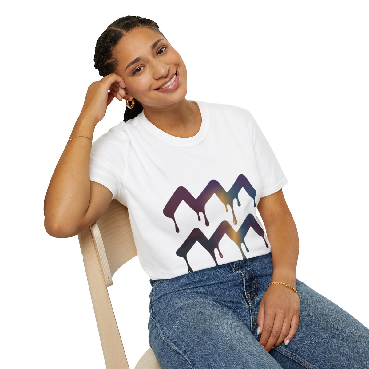 Aquarius Zodiac Dripping Chevron Graphic T-Shirt