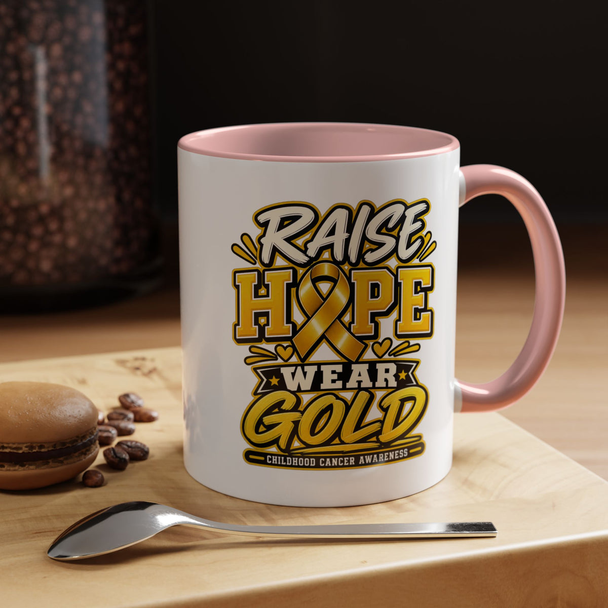 Raise Hope Wear Gold Cancer Awareness Coffee Mug (Accent, 11/15oz)