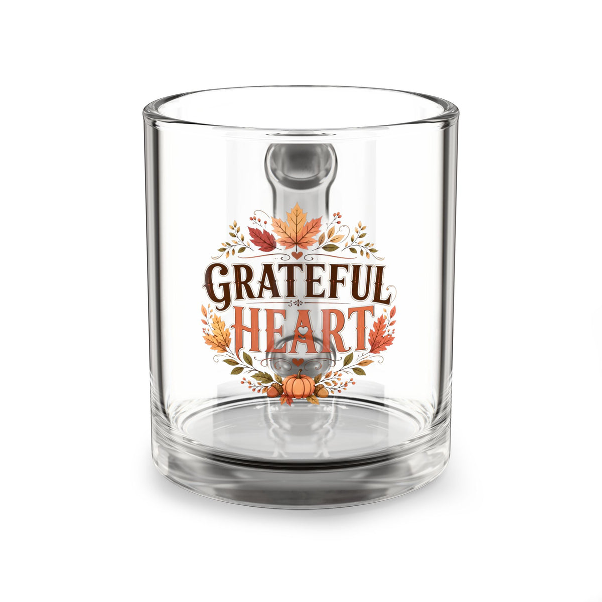 Grateful Heart Glass Mug — 10oz Thanksgiving Autumn Coffee Cup