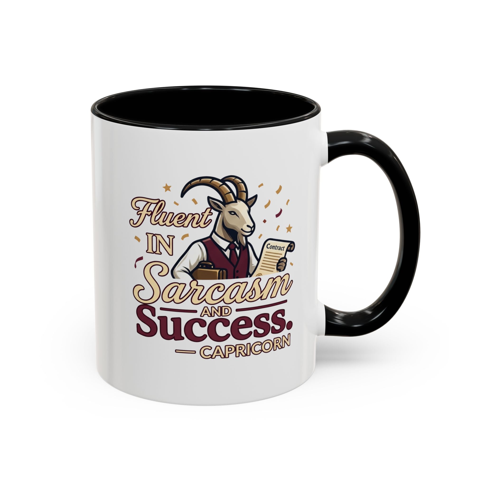 Capricorn Coffee Mug — "Fluent in Sarcasm and Success" Accent Mug