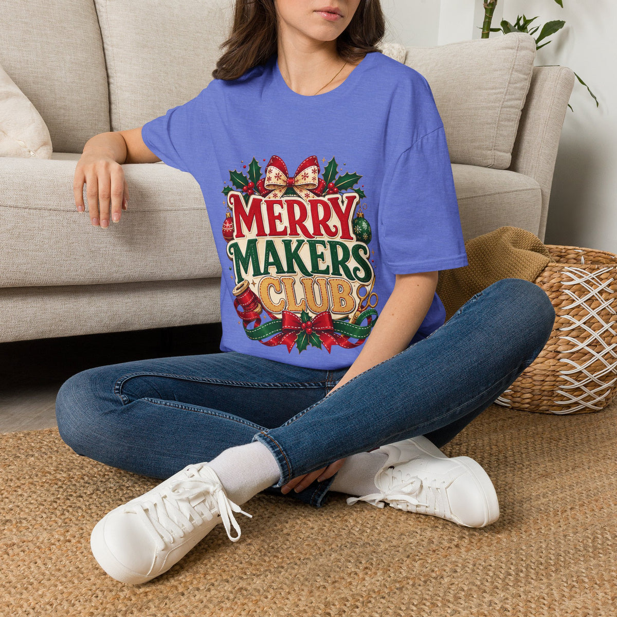 Merry Makers Club T-Shirt — Festive Christmas Holiday Tee with Holly & Bow