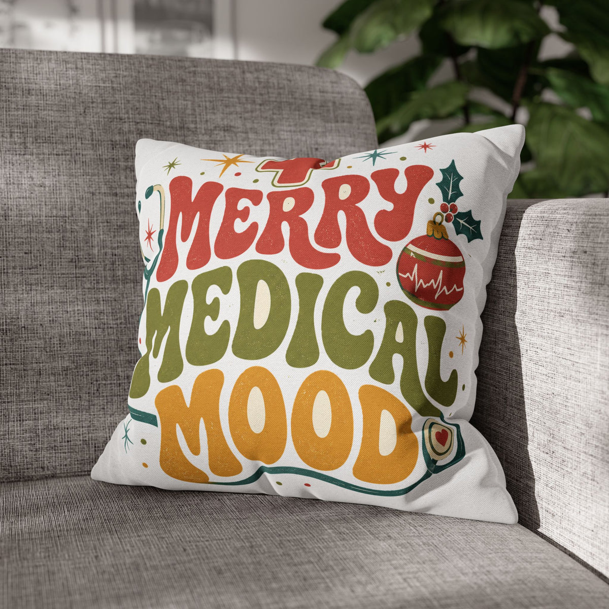 Merry Medical Mood Pillowcase Modern Day Christmas  - Festive Nurse & Doctor Holiday Throw Pillowcase