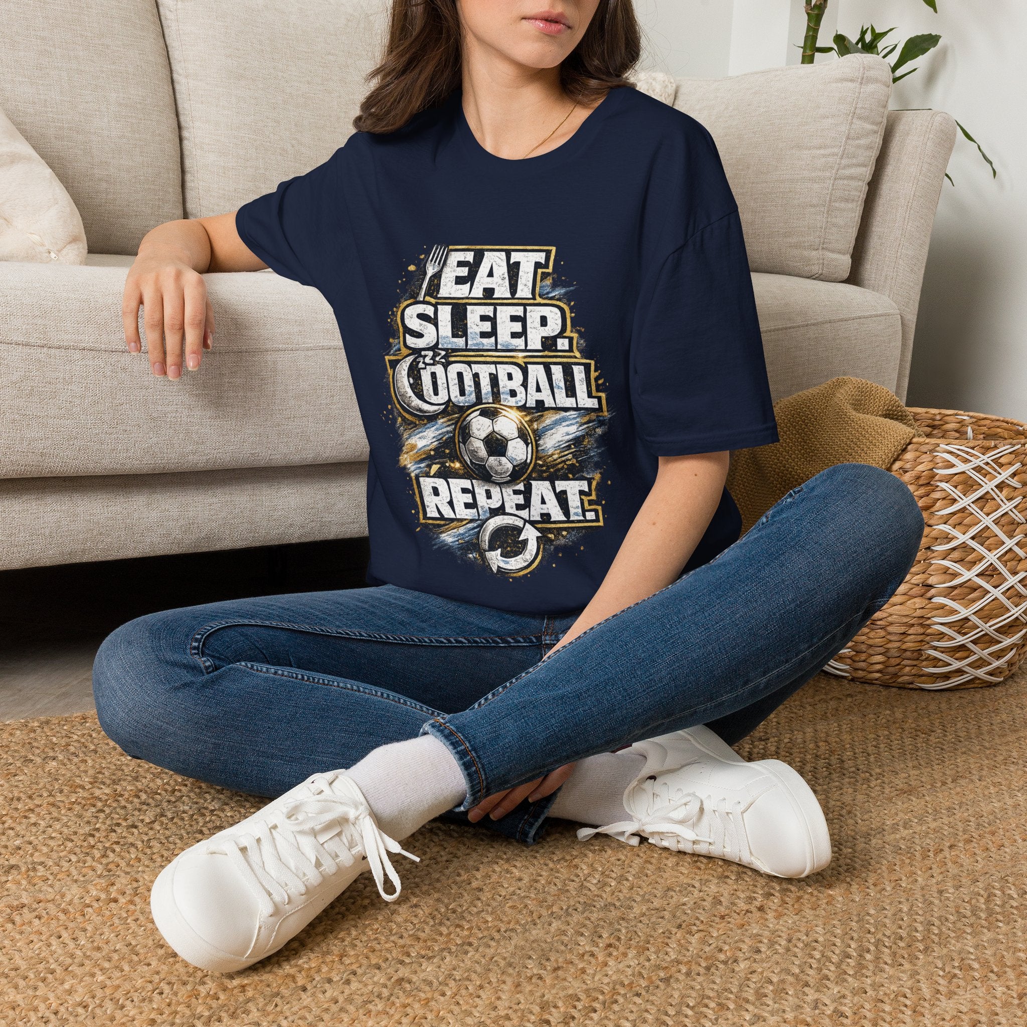Football 'Eat Sleep Football Repeat' T-Shirt — Vintage Soccer Fan Tee