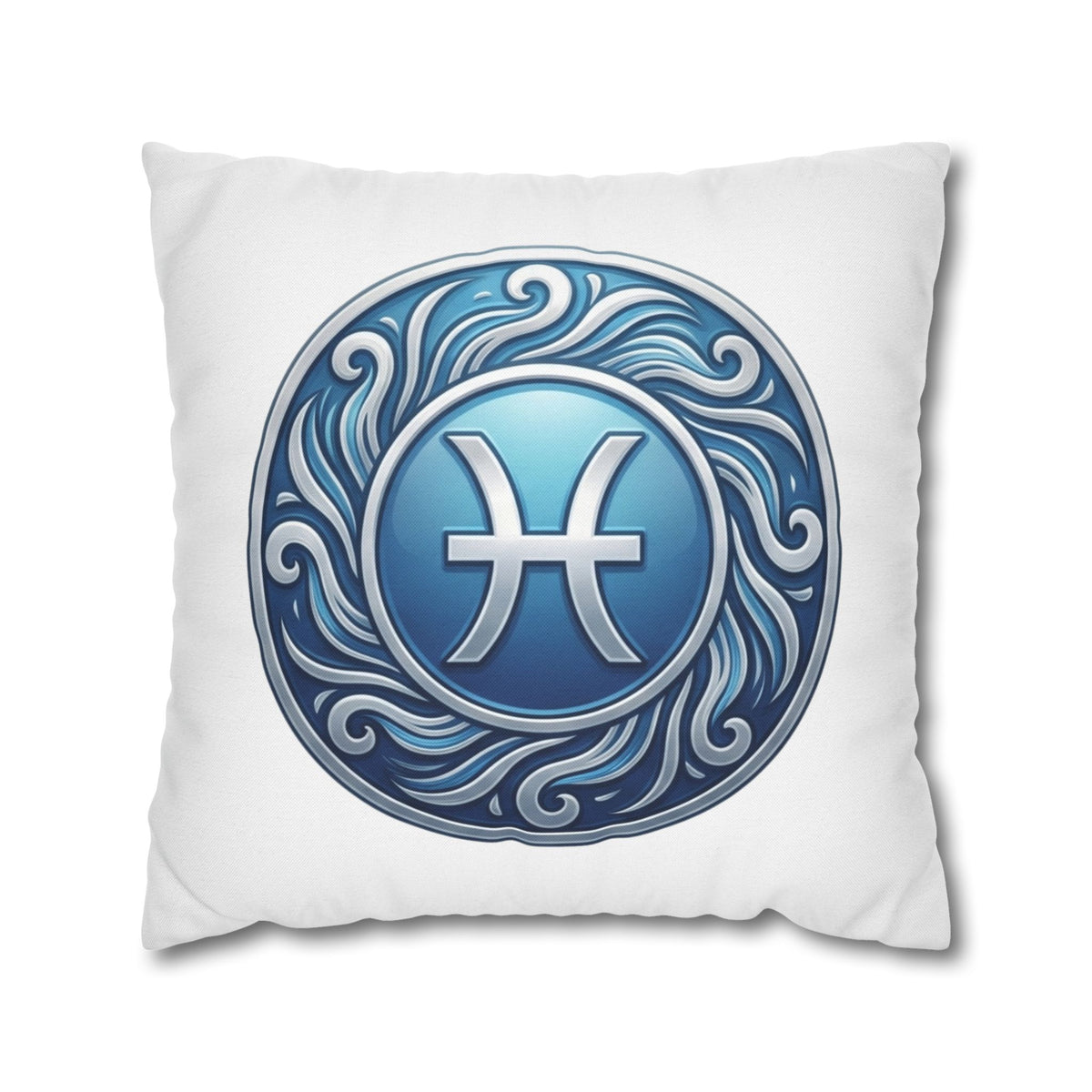 Pisces Zodiac Pillow Cover — Blue Astrological Symbol Decorative Throw Pillowcase