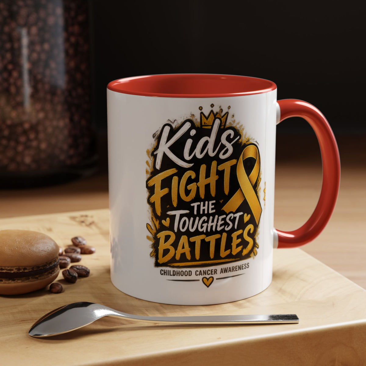 Kids Fight The Toughest Battles Accent Coffee Mug — Childhood Cancer Awareness 11/15oz