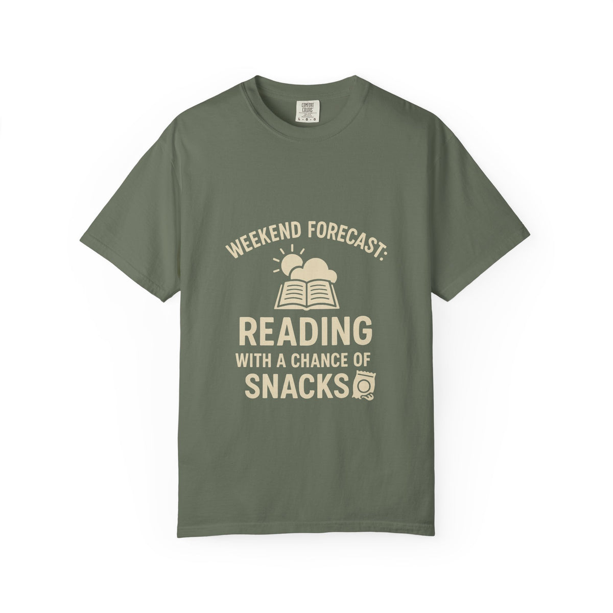 Reading & Snacks T-Shirt — "Weekend Forecast: Reading with a Chance of Snacks" - Trending Now - October 2026