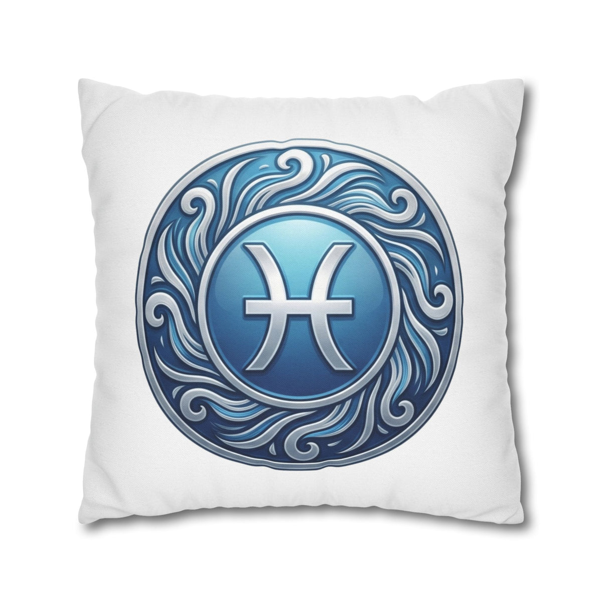 Pisces Zodiac Pillow Cover — Blue Astrological Symbol Decorative Throw Pillowcase