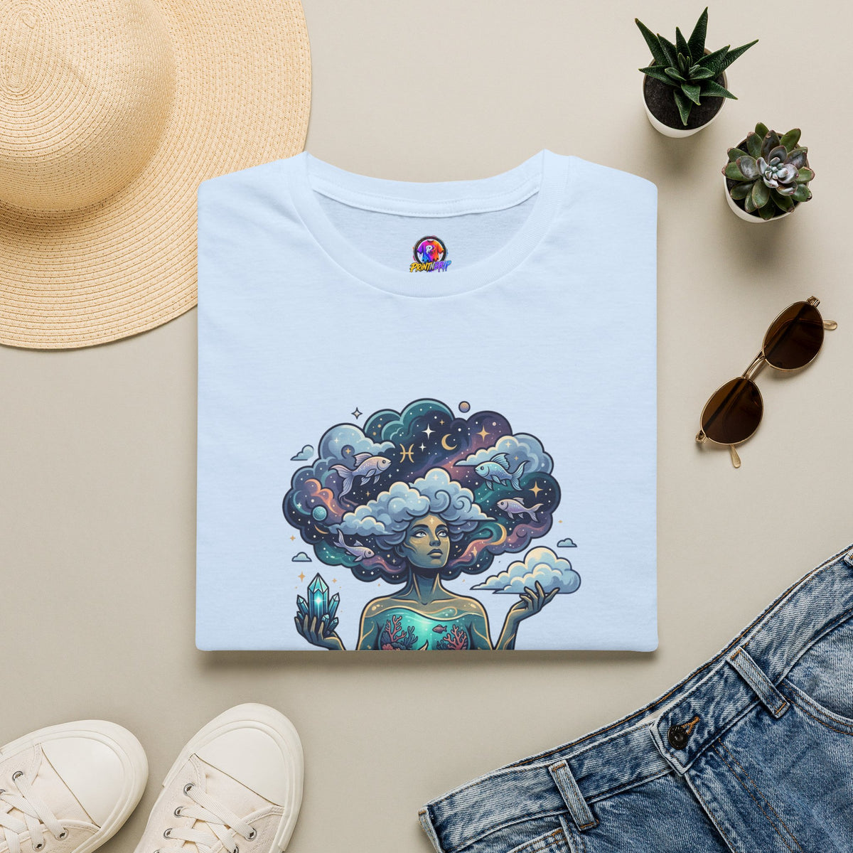 Dreamscape Goddess T-Shirt — 'Head in the Clouds' Surreal Art Tee