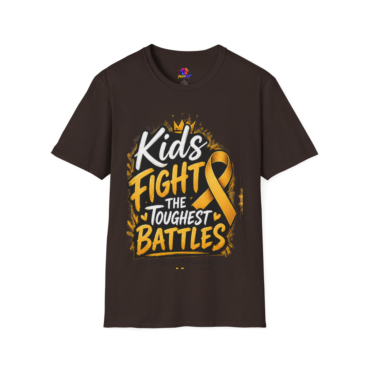 Children's Cancer Awareness T-Shirt — "Kids Fight The Toughest Battles" Gold Ribbon