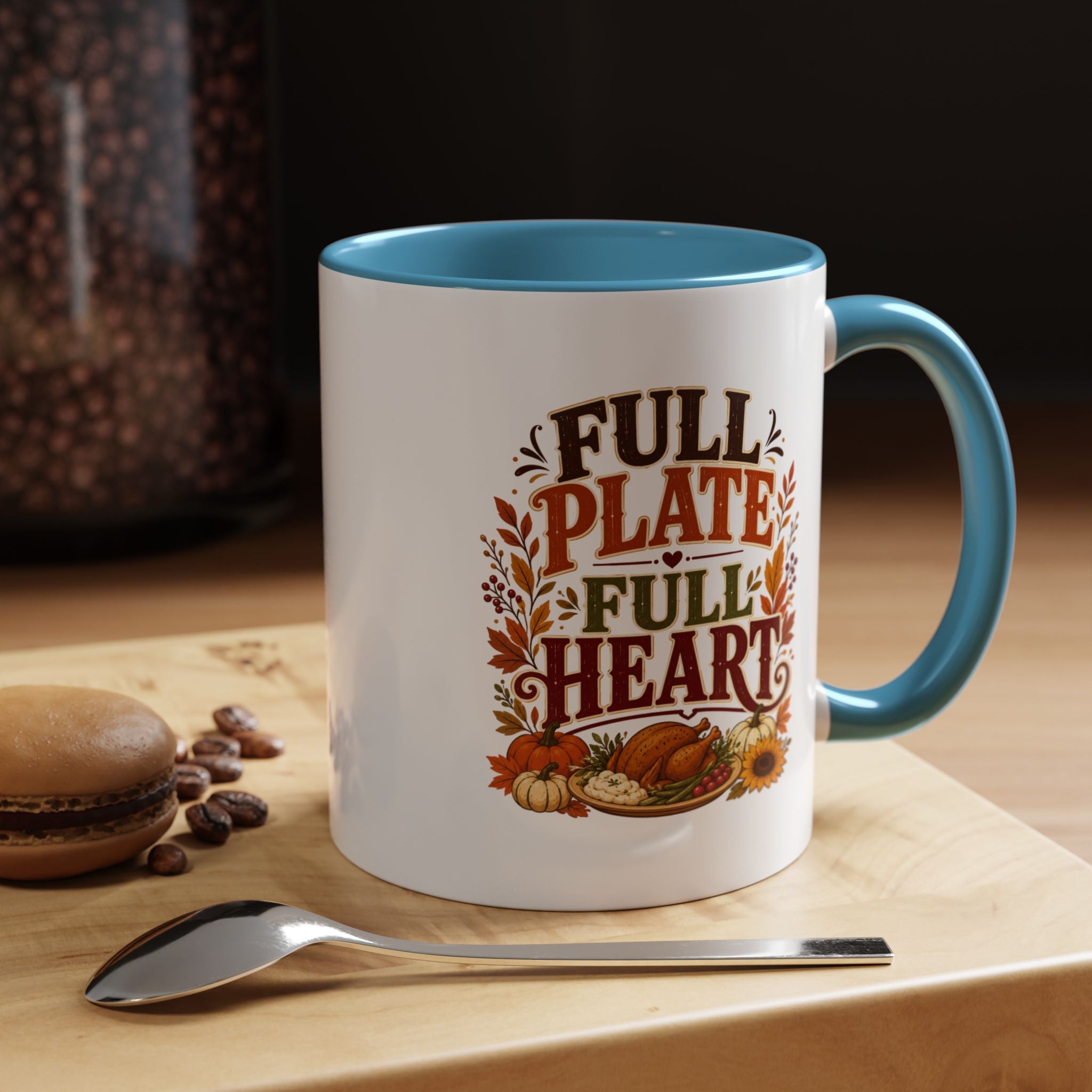 Thanksgiving Mug Full Plate Full Heart Accent Coffee Mug — Fall Thanksgiving Harvest Tea Cup