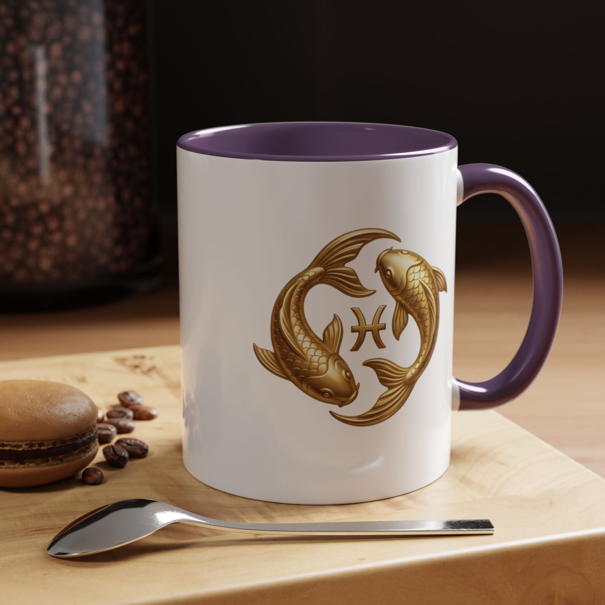 Pisces Zodiac Coffee Mug – Gold Koi Fish Horoscope Accent Mug