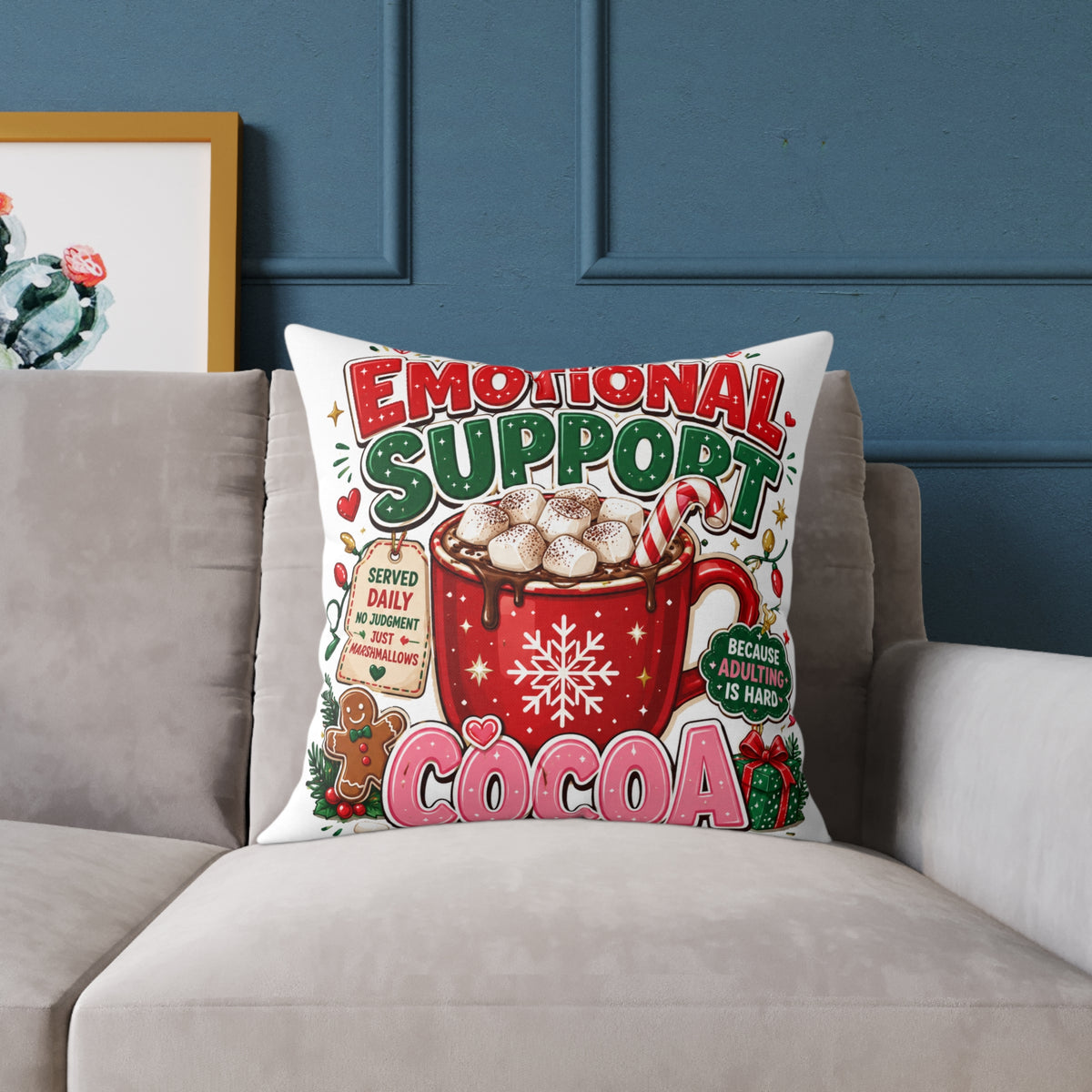 Modern Day Christmas Emotional Support Square Poly Canvas Pillow