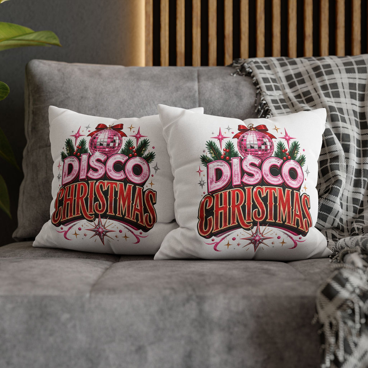 Disco Christmas Pillowcase — Retro Pink Disco Ball Holiday Decor