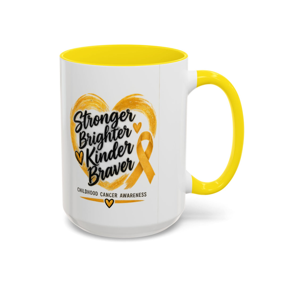 Childhood Cancer Awareness Accent Coffee Mug — "Stronger Brighter Kinder Braver"