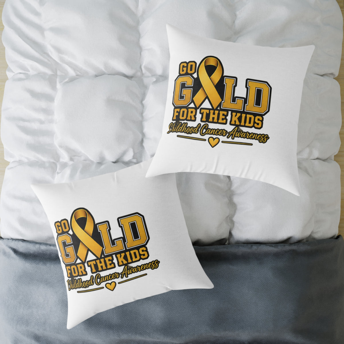 Go Gold For The Kids Pillow — Childhood Cancer Awareness Square Throw Pillow