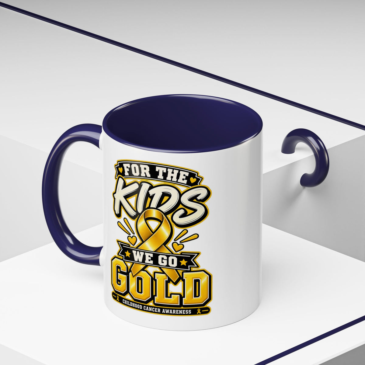 For The Kids We Go Gold Accent Coffee Mug — Childhood Cancer Awareness 11/15oz