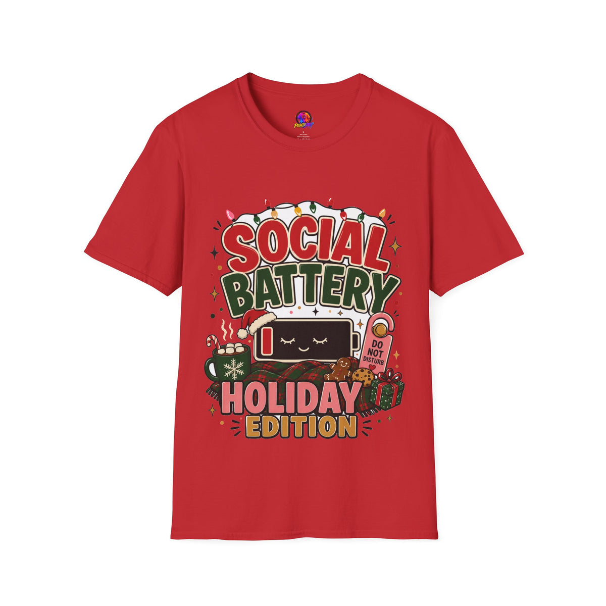 Social Battery Holiday T‑Shirt — Funny Christmas Recharge Graphic Tee