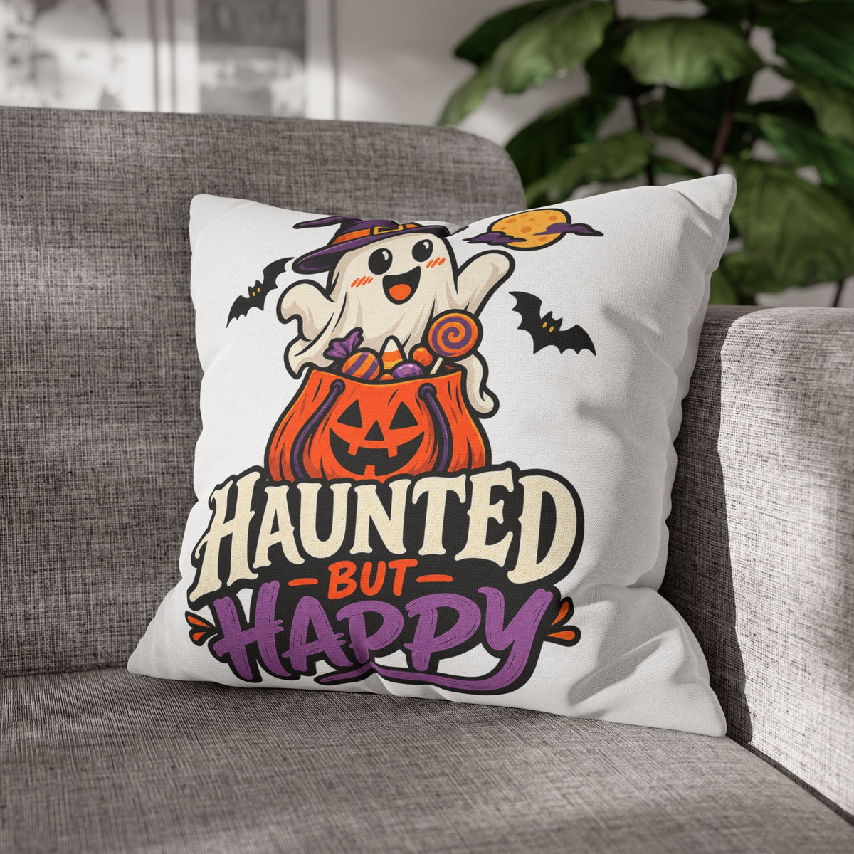 Haunted But Happy Halloween Pillowcase
