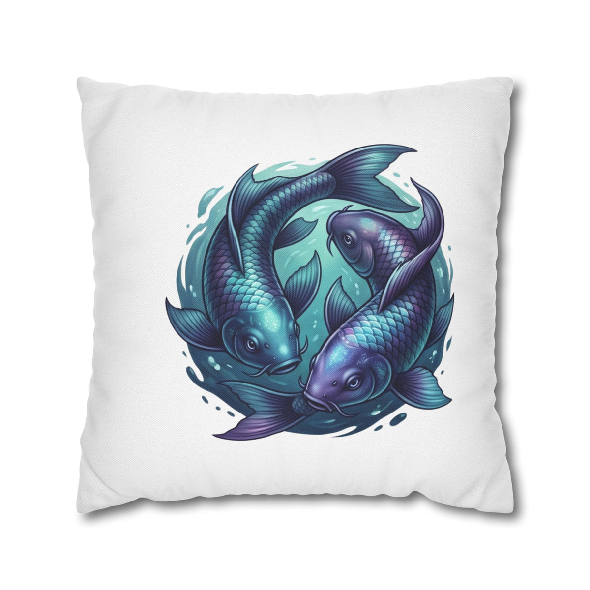 Pisces Koi Fish Decorative Pillowcase — Blue Yin Yang Aquatic Throw Pillow Cover