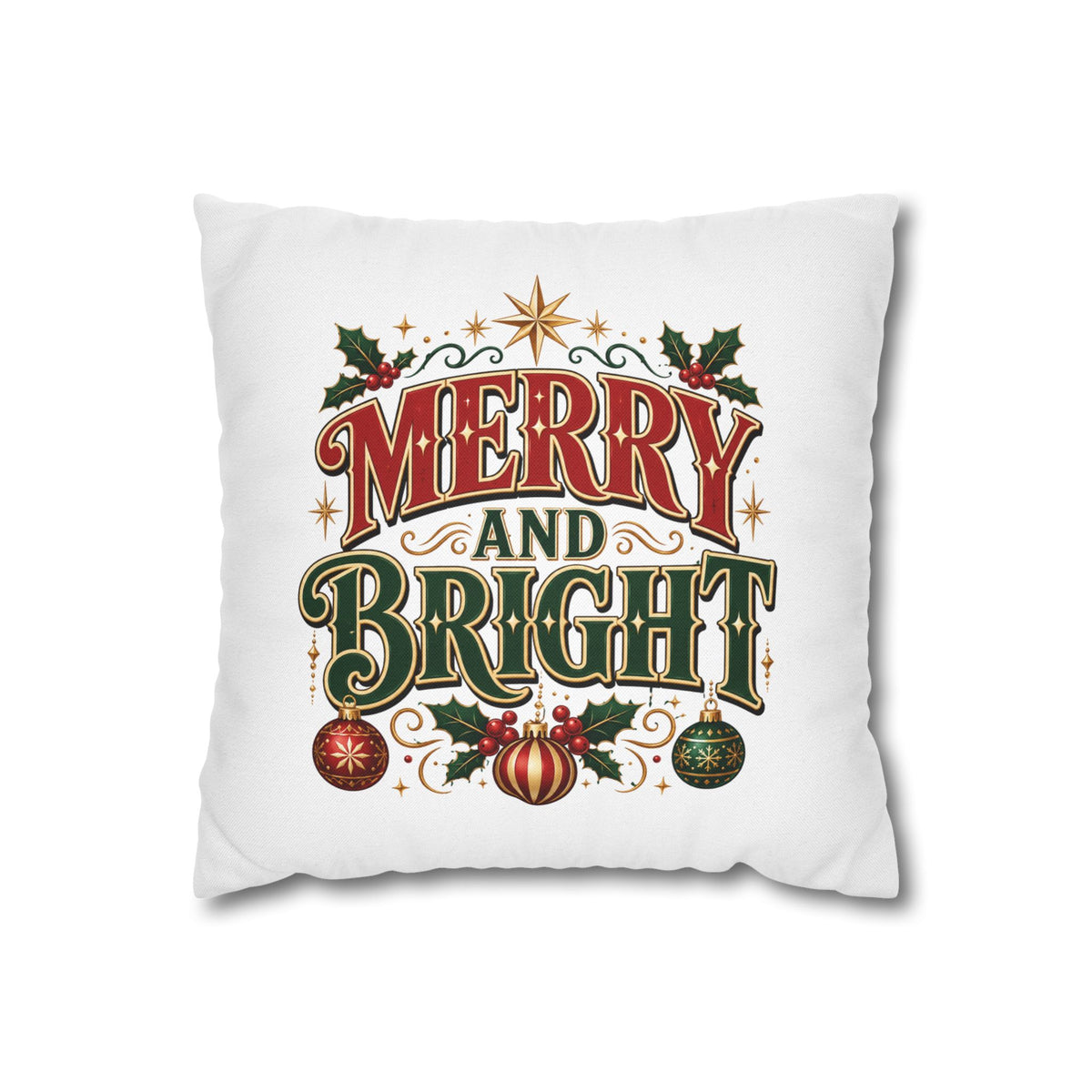 Merry and Bright Christmas Pillowcase — Festive Holiday Decorative Pillow Cover