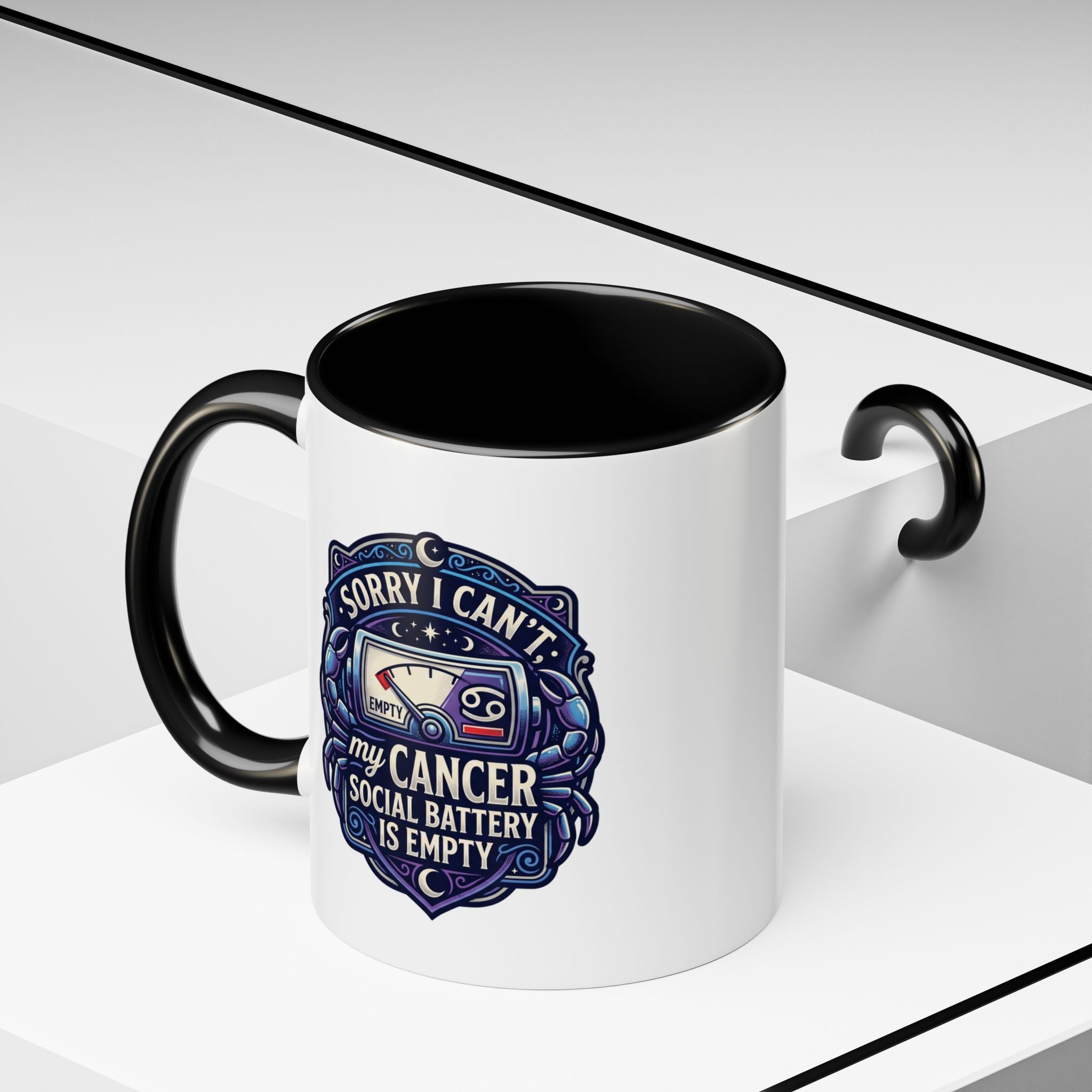 Accent Coffee Mug — “Sorry I Can’t My Cancer Social Battery Is Empty” Support Awareness Mug