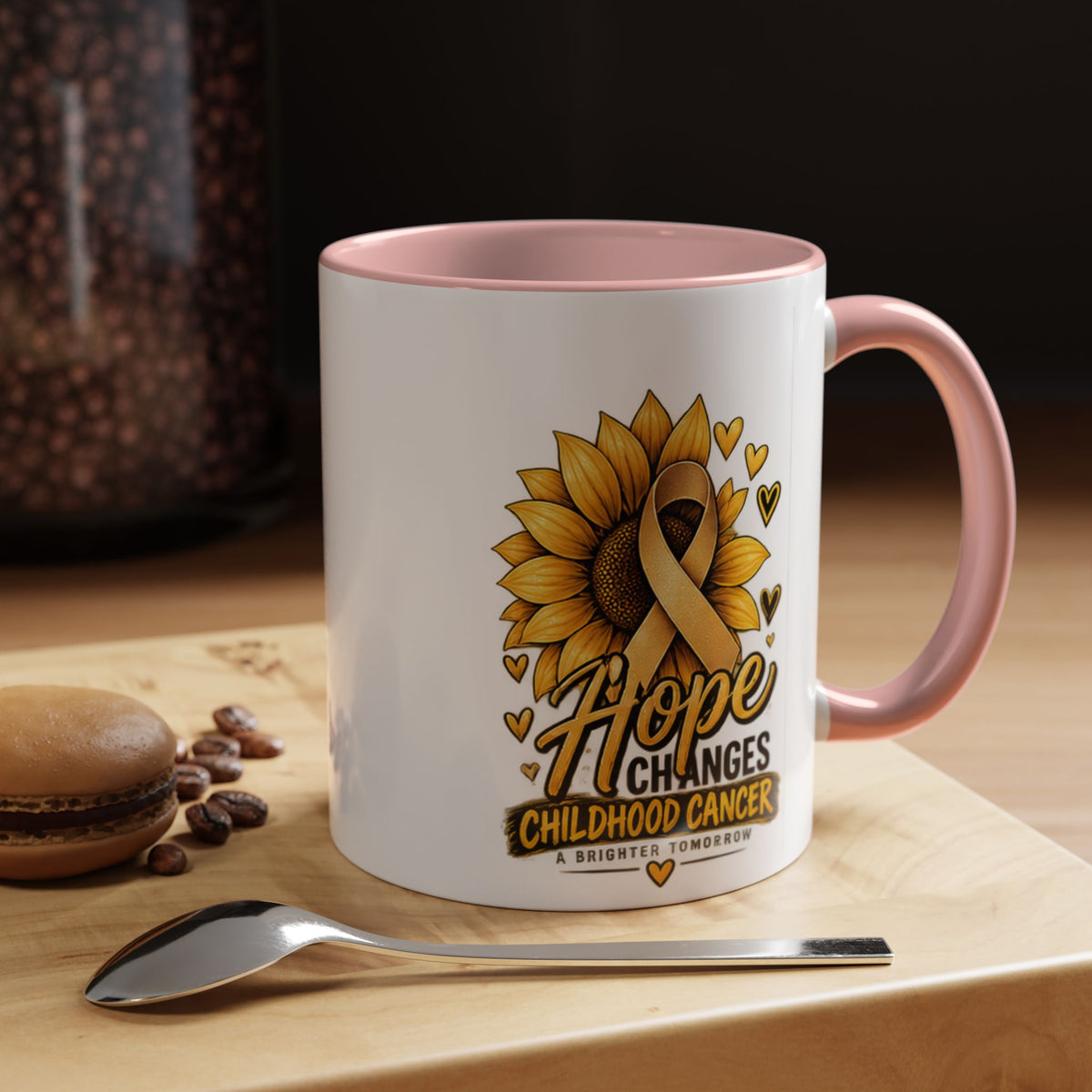 Hope Changes Childhood Cancer Mug – Gold Ribbon Sunflower Accent Coffee Cup (11/15oz)