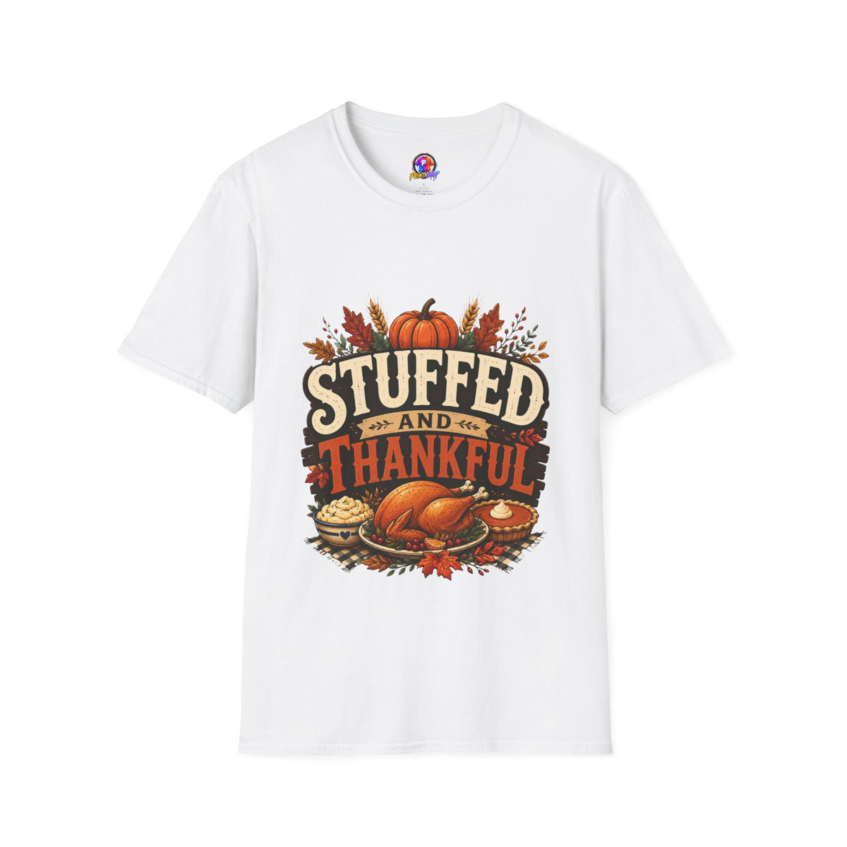 Thanksgiving T-Shirt Stuffed and Thankful T-Shirt — Thanksgiving Pumpkin Fall Graphic Tee