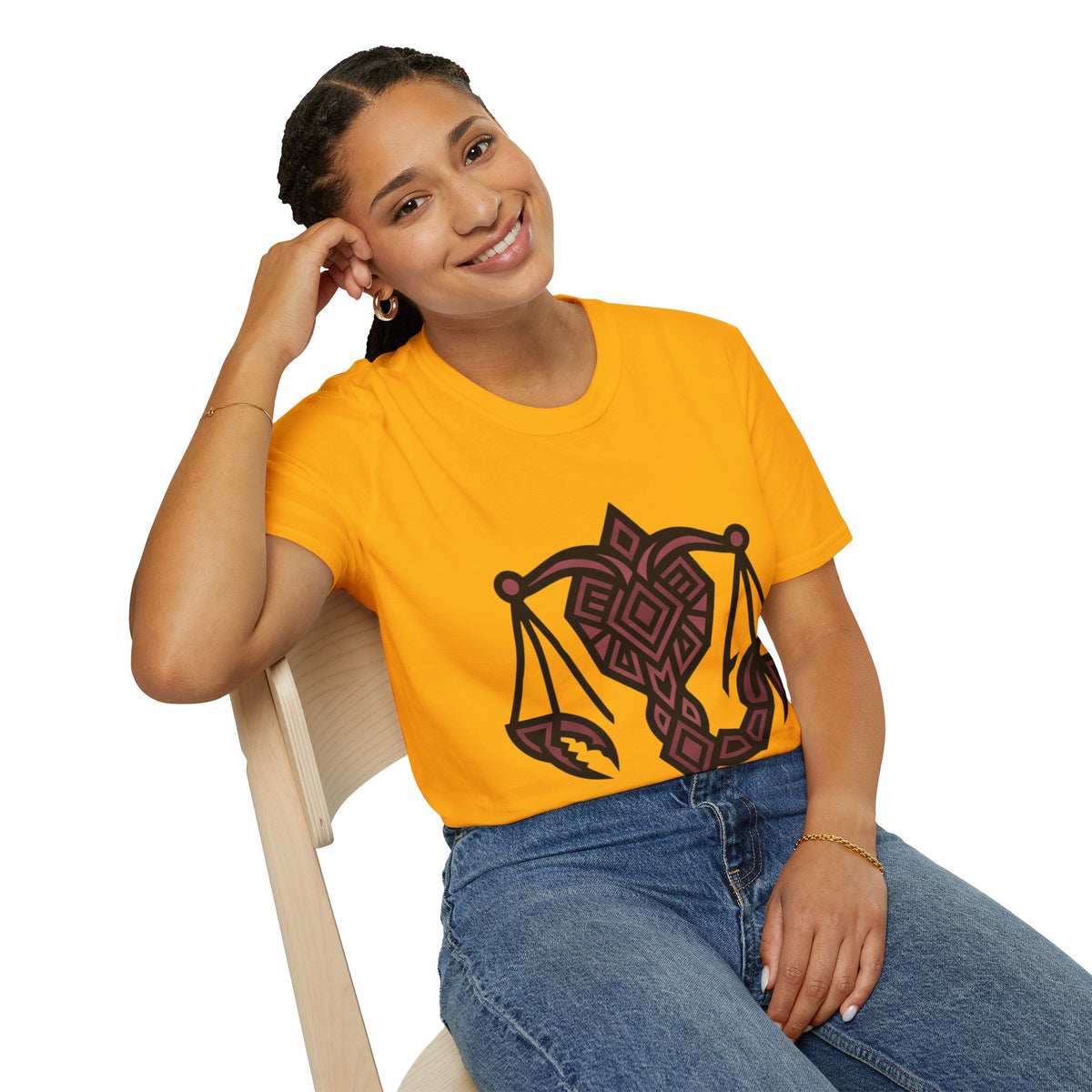 Libra Scales Graphic T‑Shirt — Tribal Zodiac Balance Design