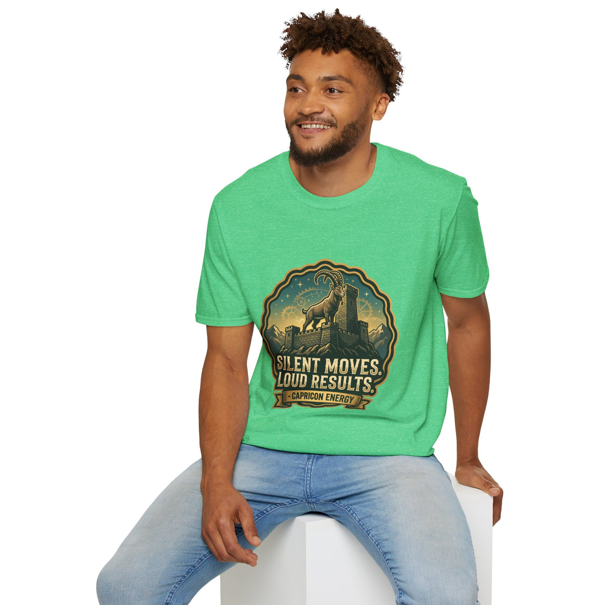 Silent Moves, Loud Results Goat Graphic Tee — Motivational Mountain Goat Shirt