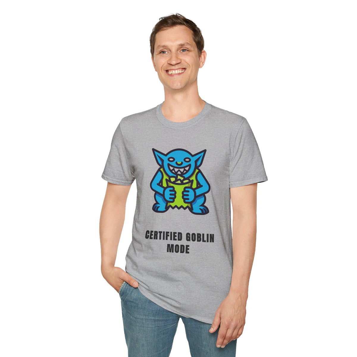 Gritty Goblin Graphic Tee - Cute Blue Goblin "Destined Goblin Mode" T-Shirt - Trending Now - September 2026