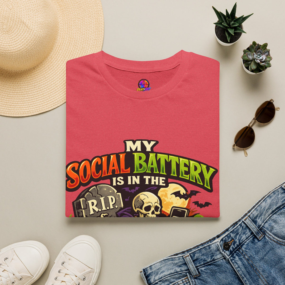 Halloween My Social Battery Unisex Softstyle T-Shirt