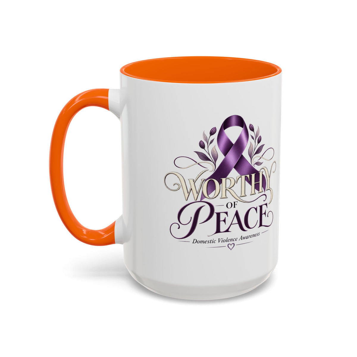 Worth of Peace Accent Coffee Mug — Domestic Violence Awareness Ribbon (11/15oz)