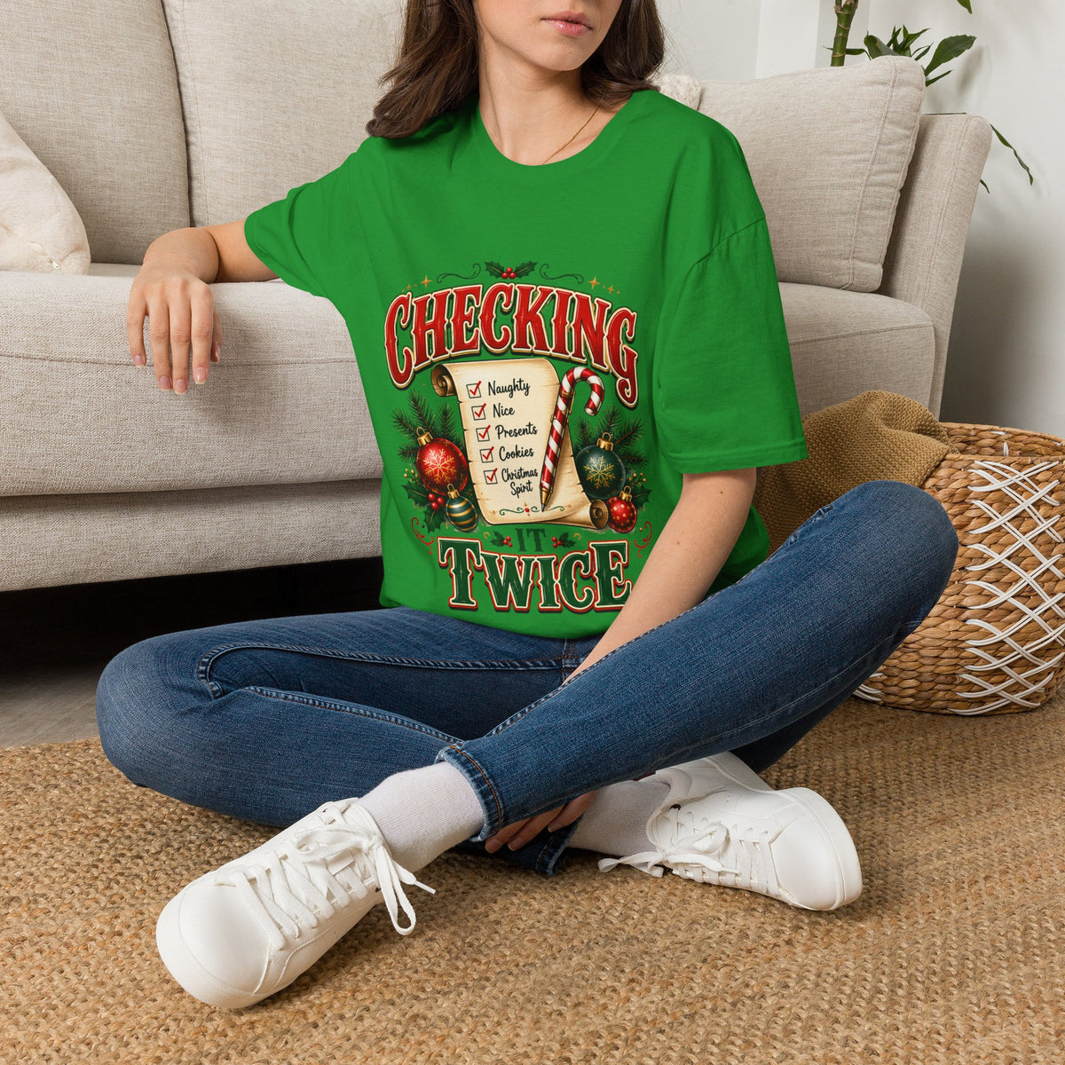 Checking It Twice Christmas T-Shirt — Naughty or Nice Holiday Tee