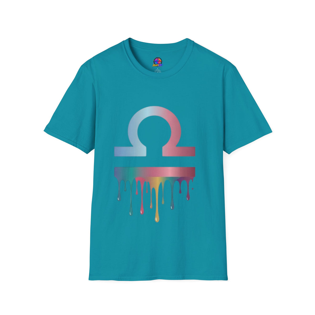 Libra Zodiac Omega Symbol T‑Shirt — Pastel Gradient Drip Graphic Shirt