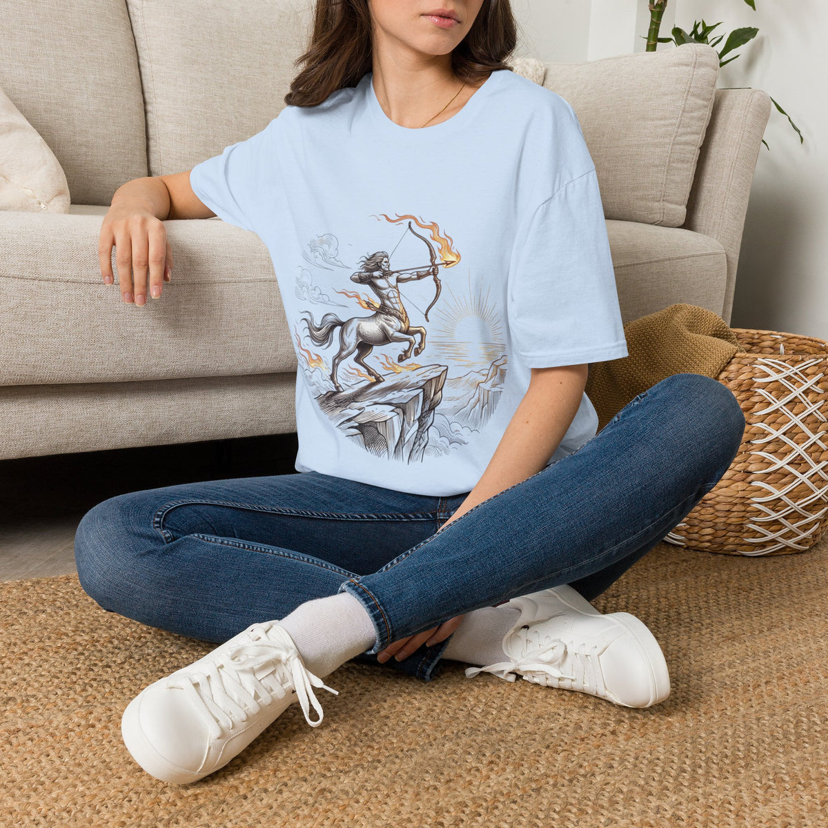 Sagittarius Centaur Archer T-Shirt — Mythical Archer Graphic Tee (Flaming Bow)