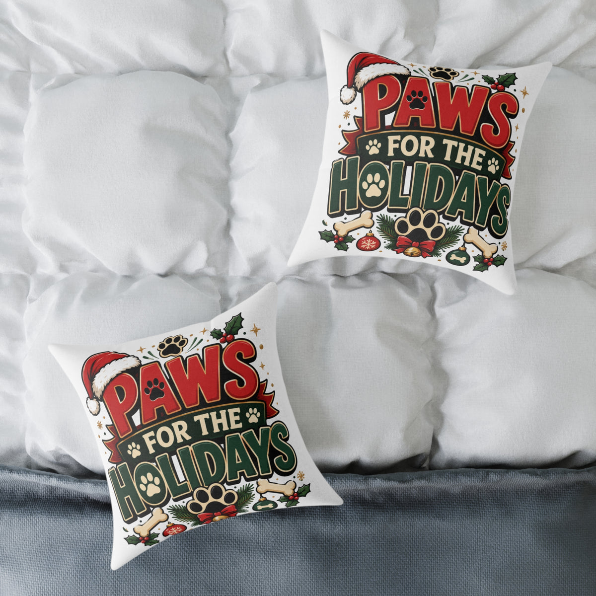 Christmas Paws for the Holidays Square Pillow — Festive Pet Christmas Decor