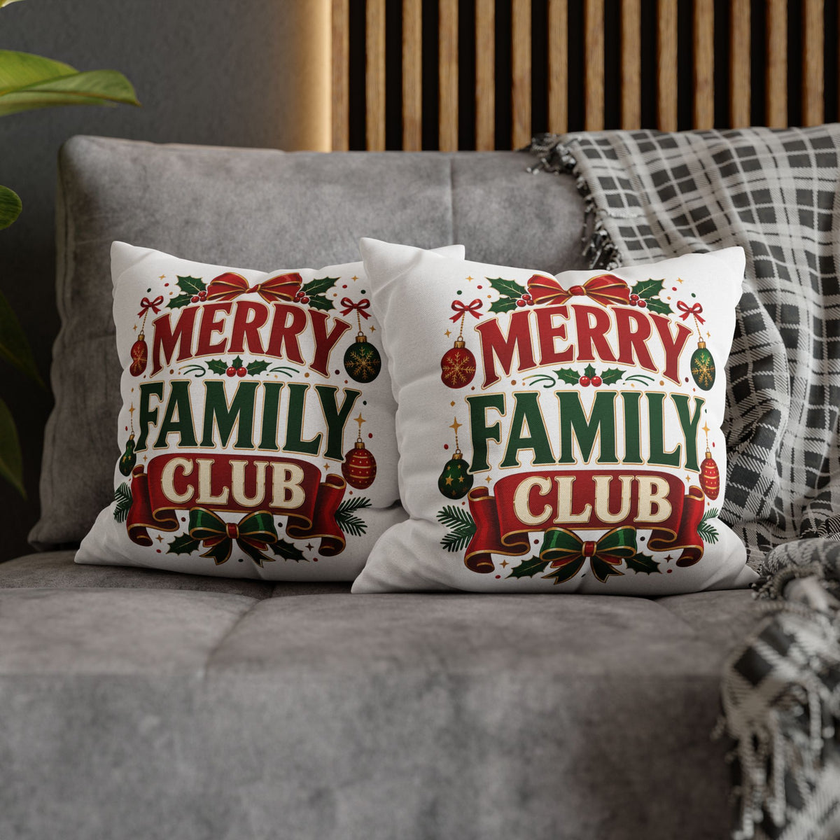 Merry Family Club Christmas Pillowcase — Festive Holiday Decorative Throw Pillow