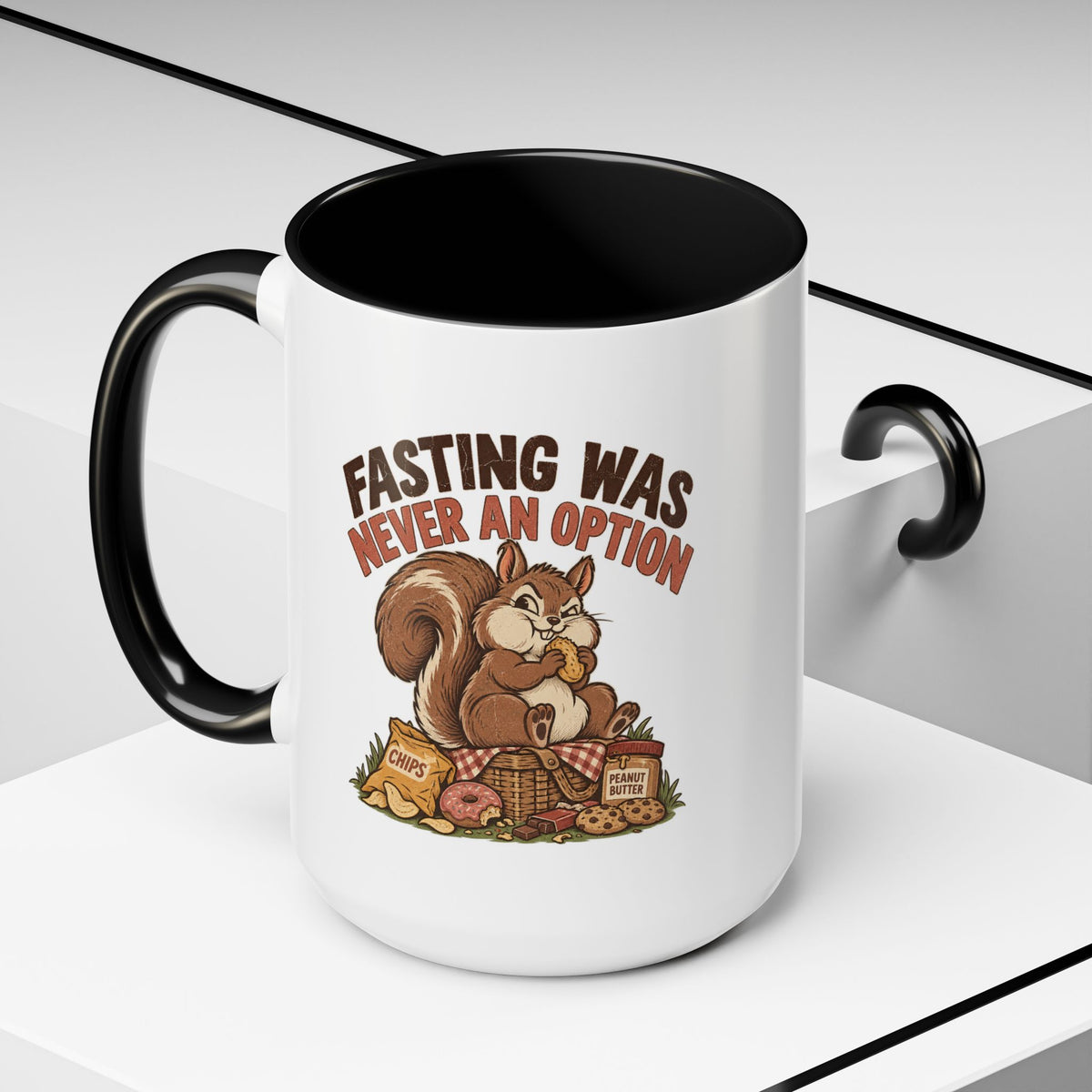 Funny And Witty "Fasting Was Never An Option" Accent Coffee Mug (11, 15oz)