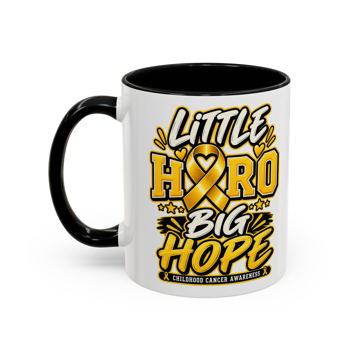 Little Hero Big Hope Coffee Mug — Childhood Cancer Awareness Accent Mug (11/15 oz)