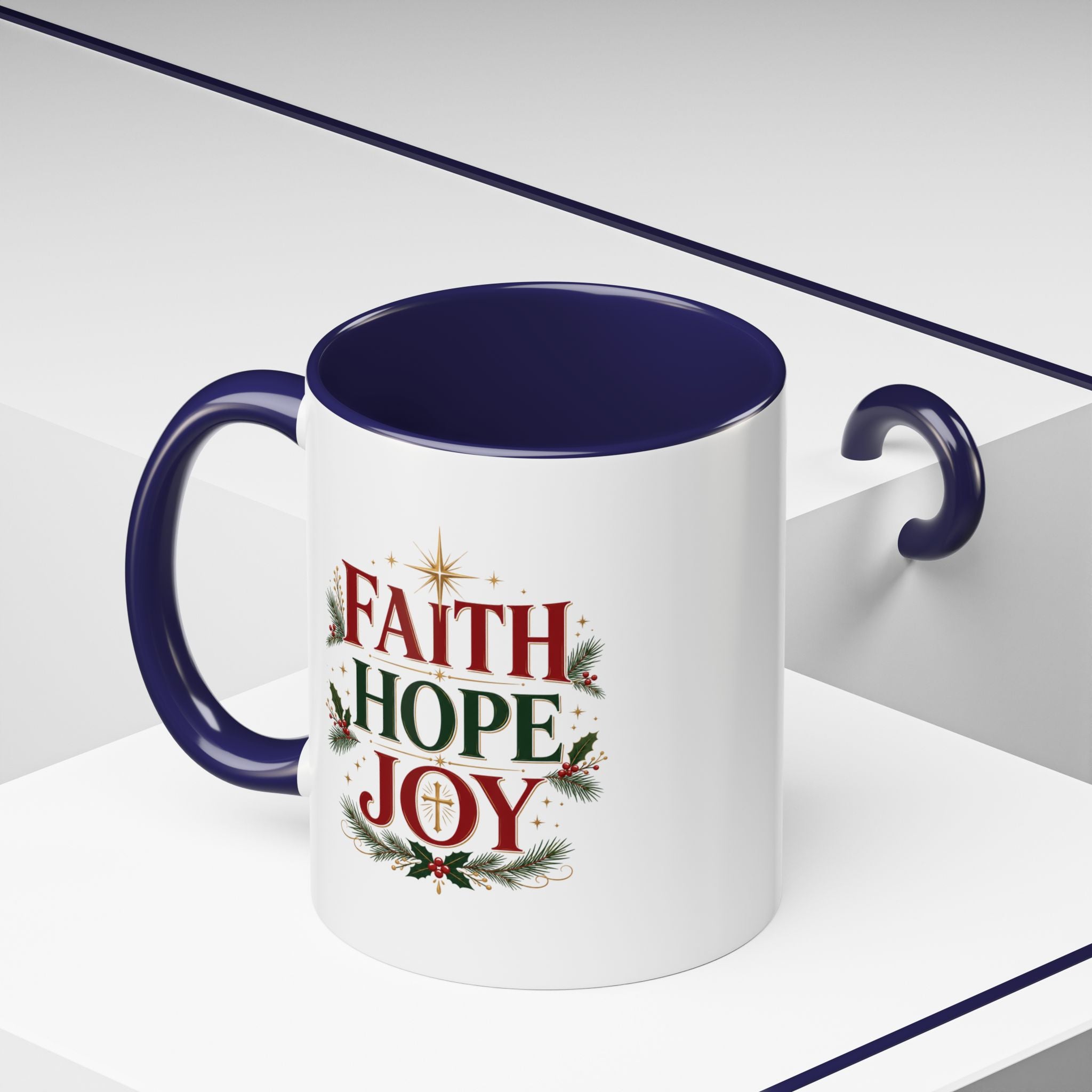 Faith Hope Joy Coffee Mug — Christmas Holiday Inspirational Accent Mug
