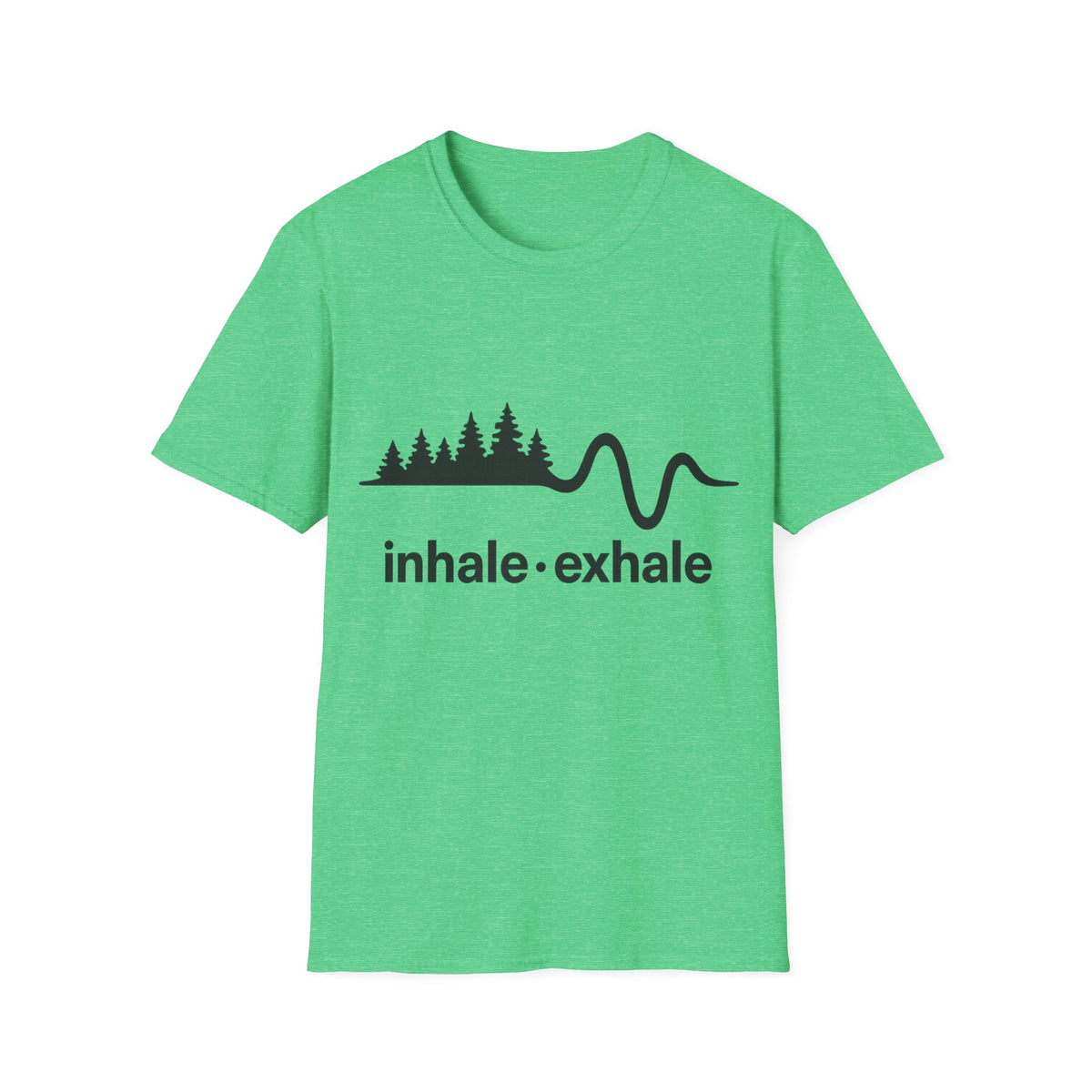 "Inhale Exhale" Mountain Pulse Graphic Tee - Minimalist Breathe Yoga Mindfulness White T-Shirt - Trending Now - September 2026