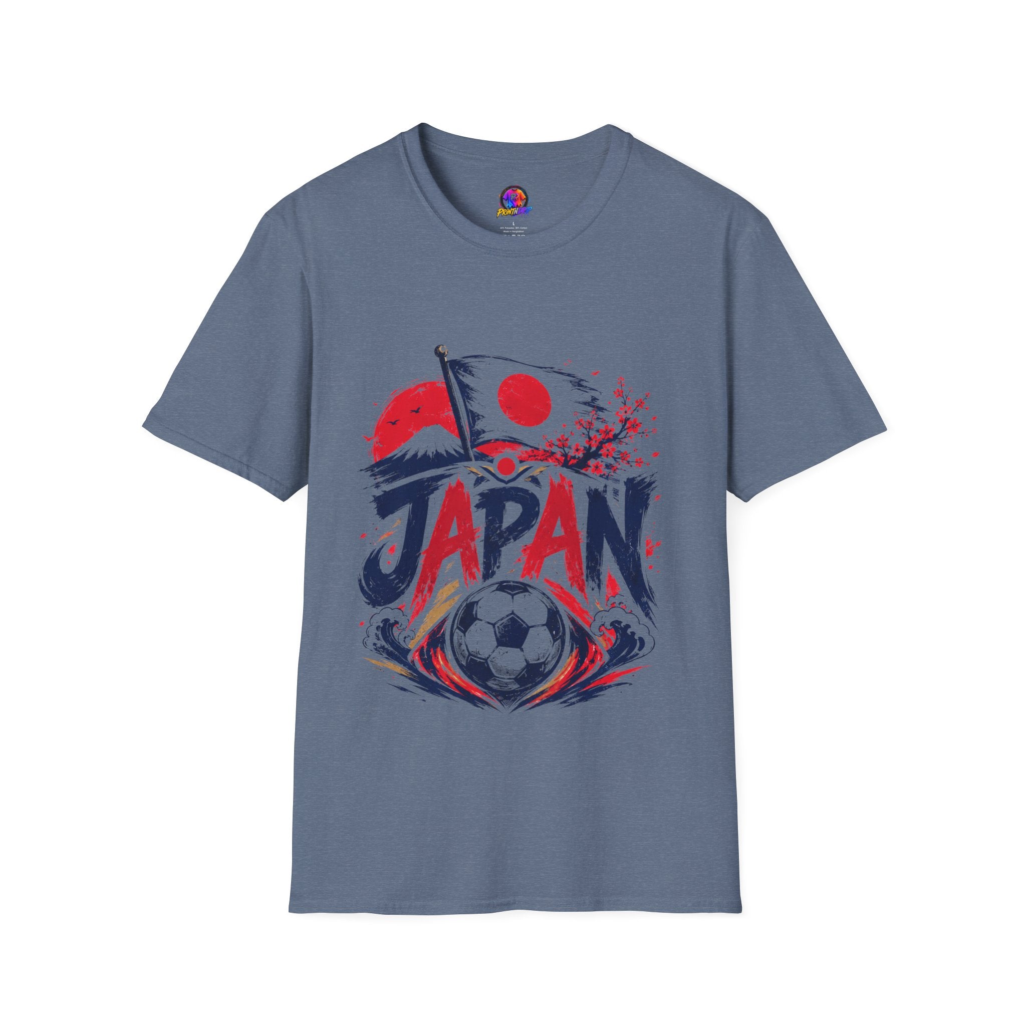 Japan Soccer T-Shirt — Japanese Flag & Cherry Blossom Football Graphic