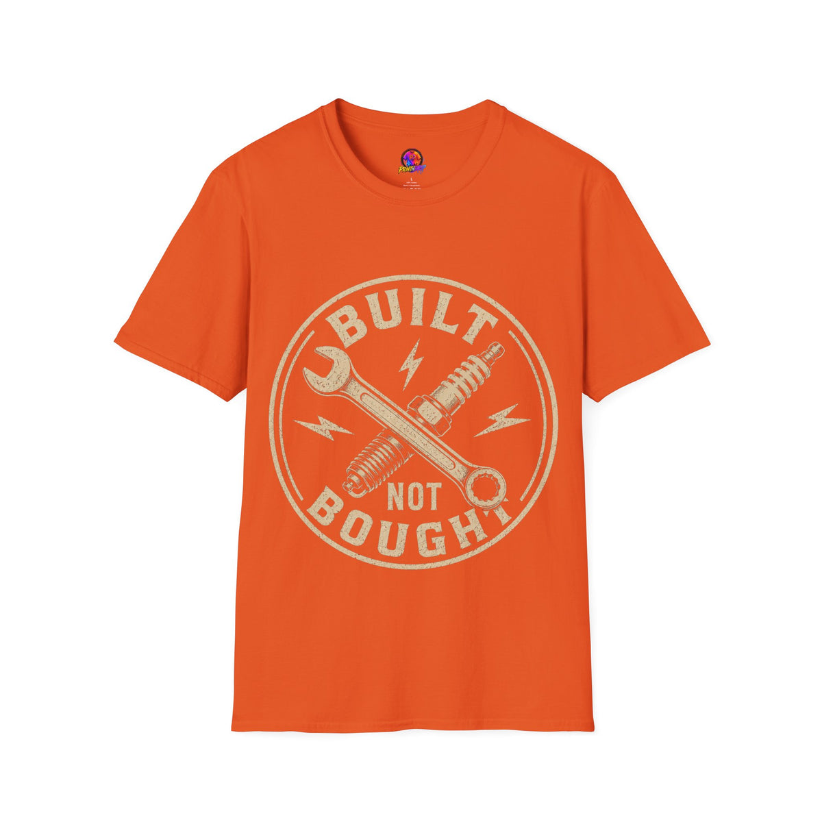 Built Not Bought T-Shirt — Vintage Mechanic Wrench & Spark Plug Design