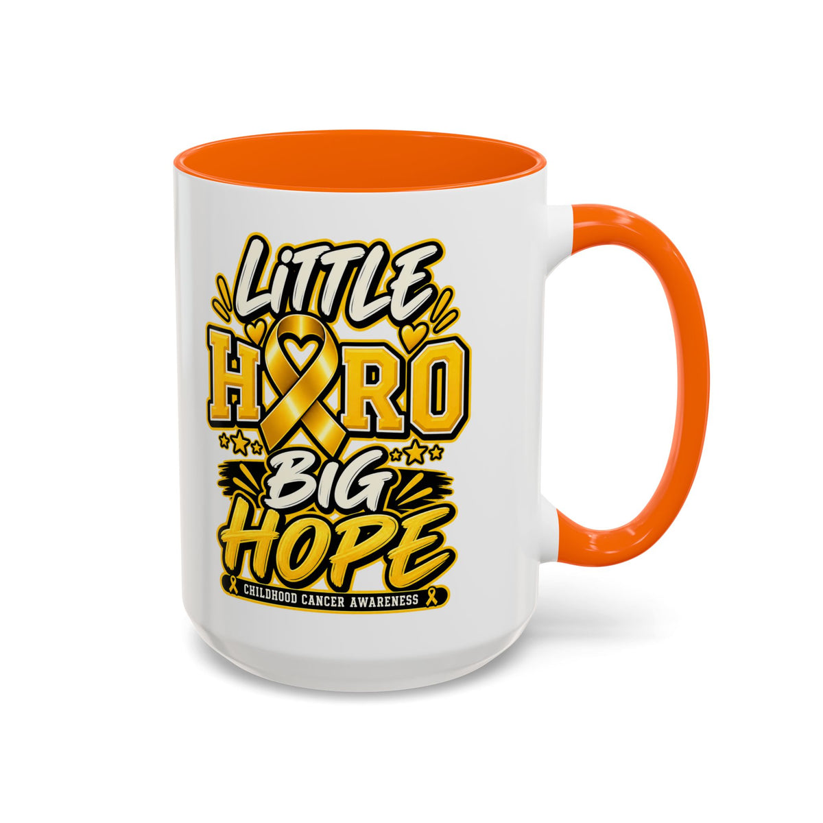 Little Hero Big Hope Coffee Mug — Childhood Cancer Awareness Accent Mug (11/15 oz)