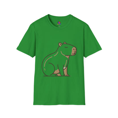 Cute Relaxed Capybara T-Shirt — Minimal Cartoon Capybara Graphic Tee