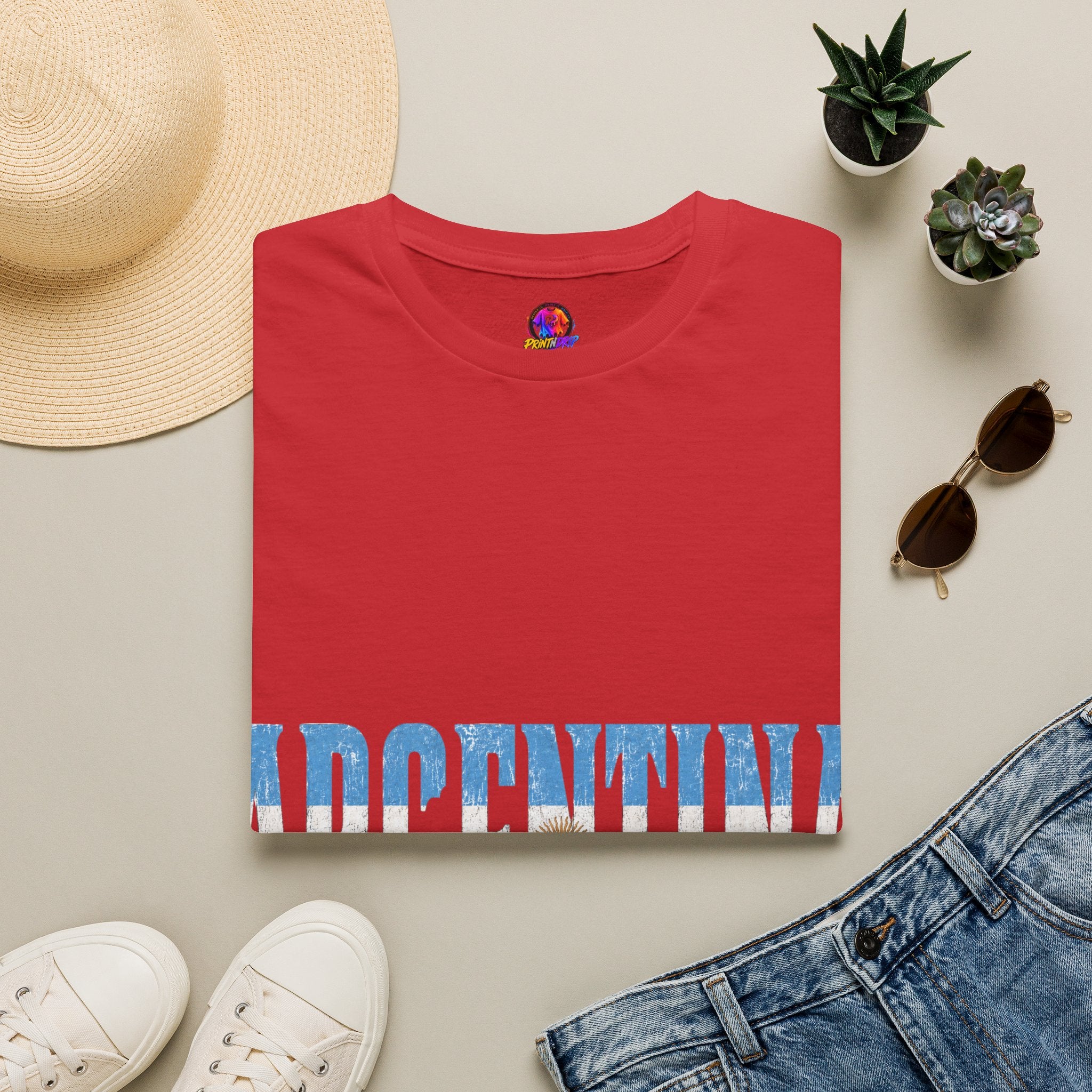 Argentina Beach Vibes T-Shirt — Distressed Blue "ARGENTINA" Graphic