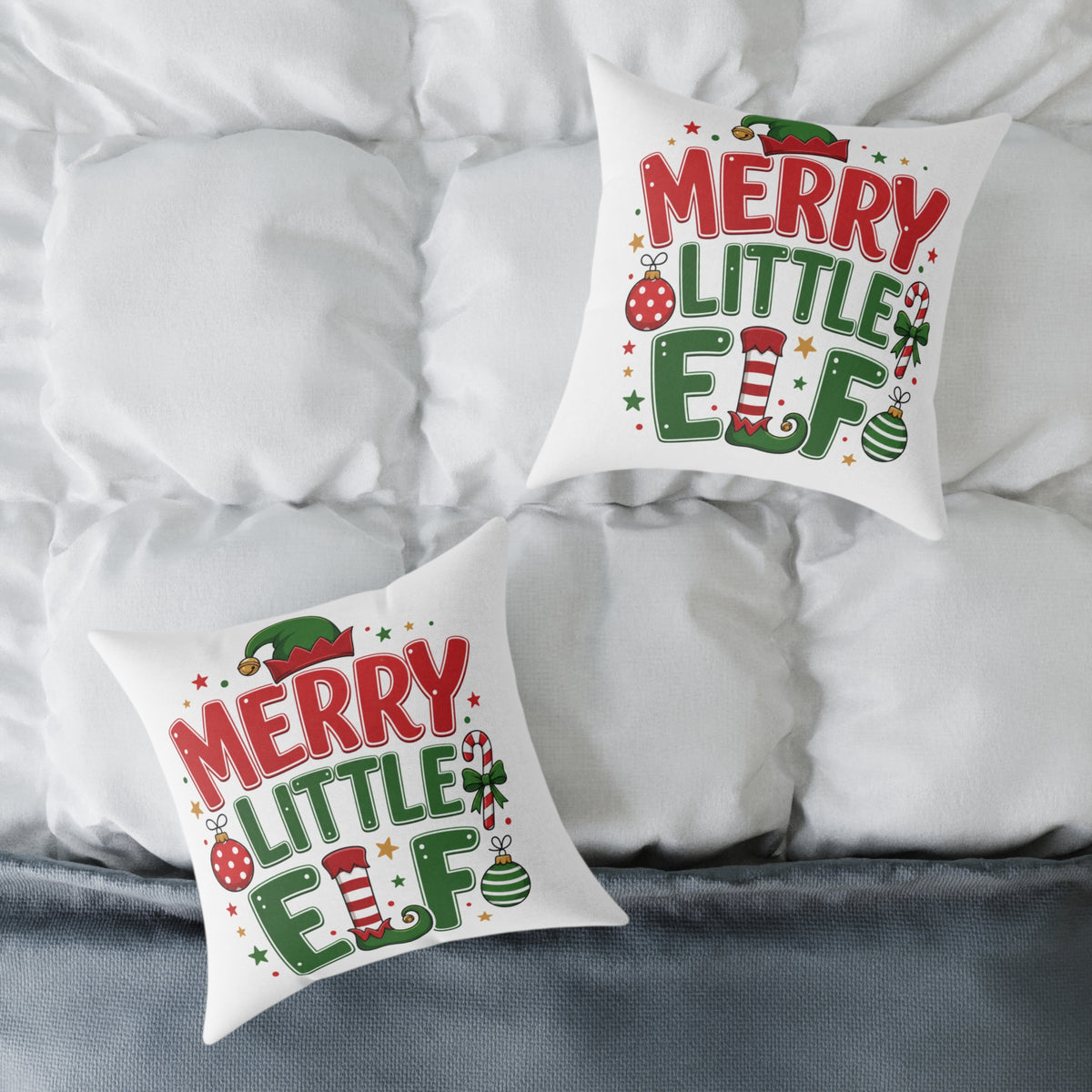 Christmas Merry Little Elf Square Pillow — Festive Christmas Holiday Decorative Cushion