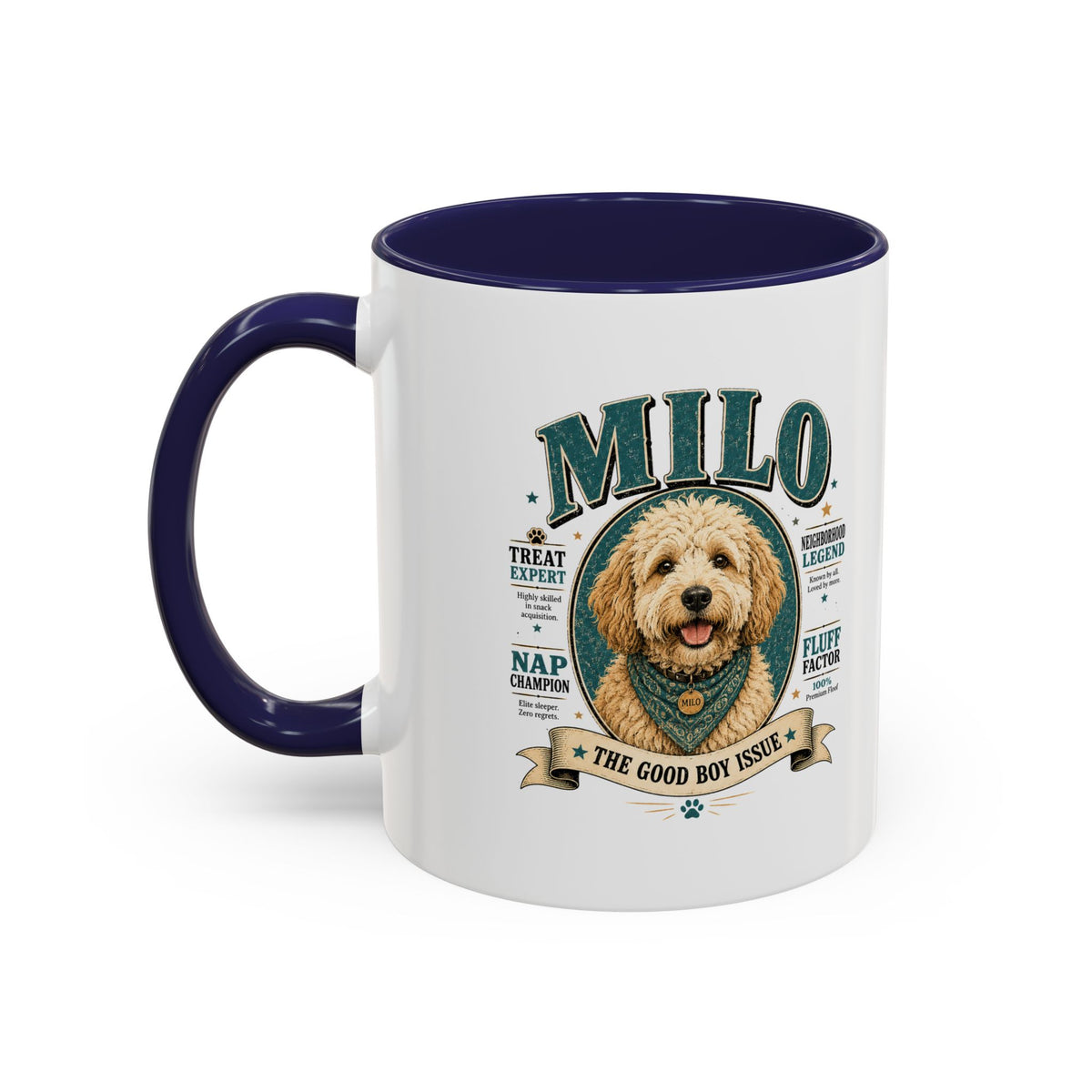 Milo Bailey Dog Dad Mom Milo Personalized Dog Coffee Mug — 'The Good Boy Issue' Accent