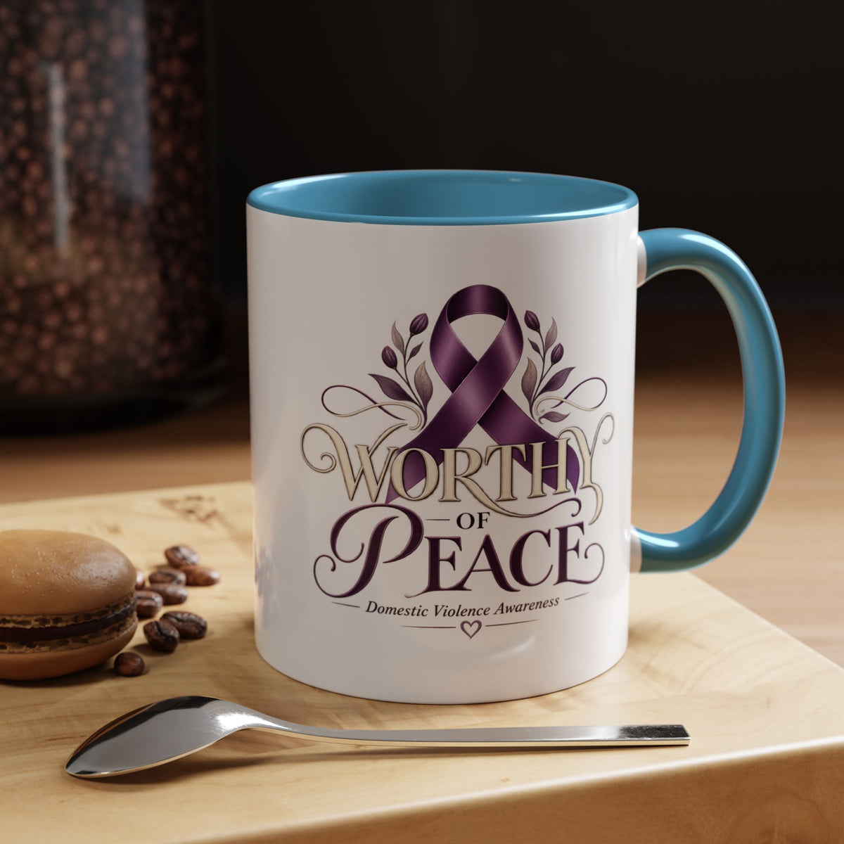 Worth of Peace Accent Coffee Mug — Domestic Violence Awareness Ribbon (11/15oz)