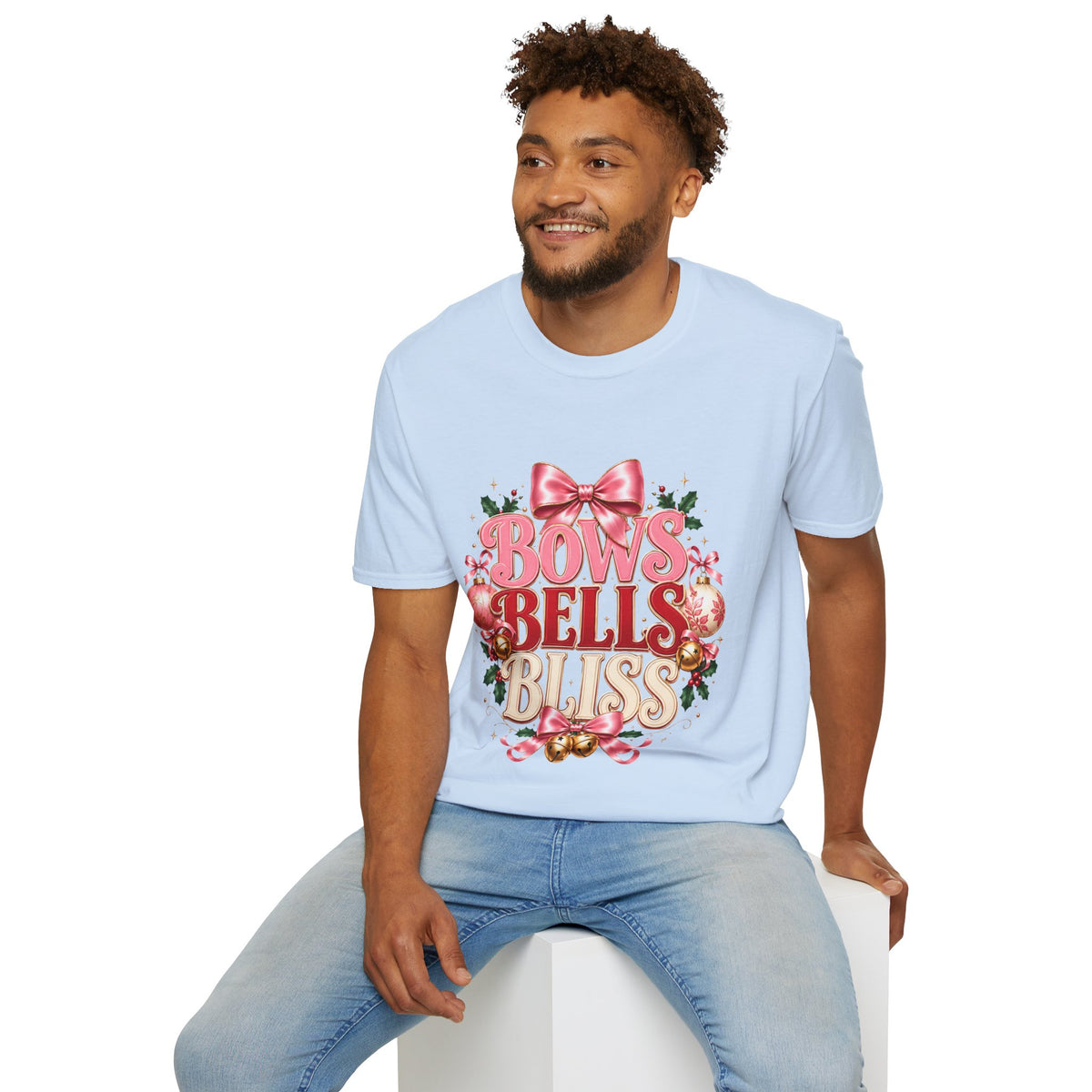 T-Shirt — Bows Bells Bliss Christmas Graphic Tee